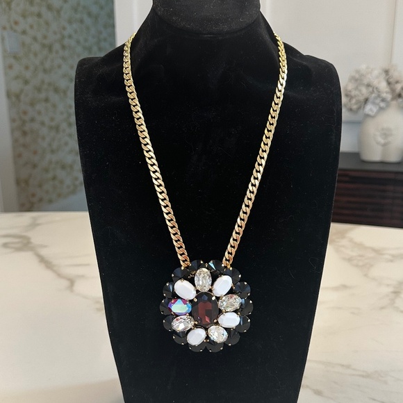 Rebekah Price Swarovski Crystal Flower Pendant on Wide Gold Italian Chain - Picture 1 of 12